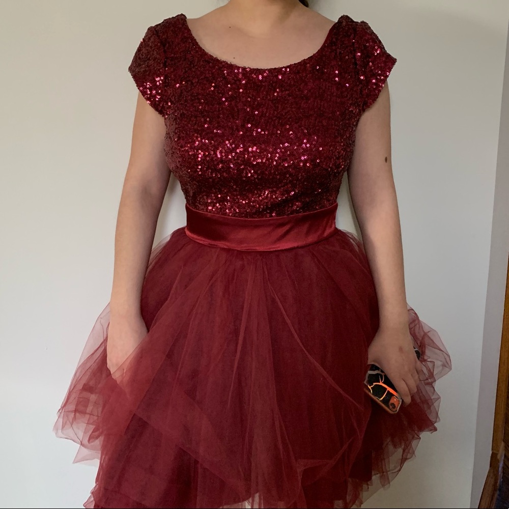 New red dress. Burgundy color